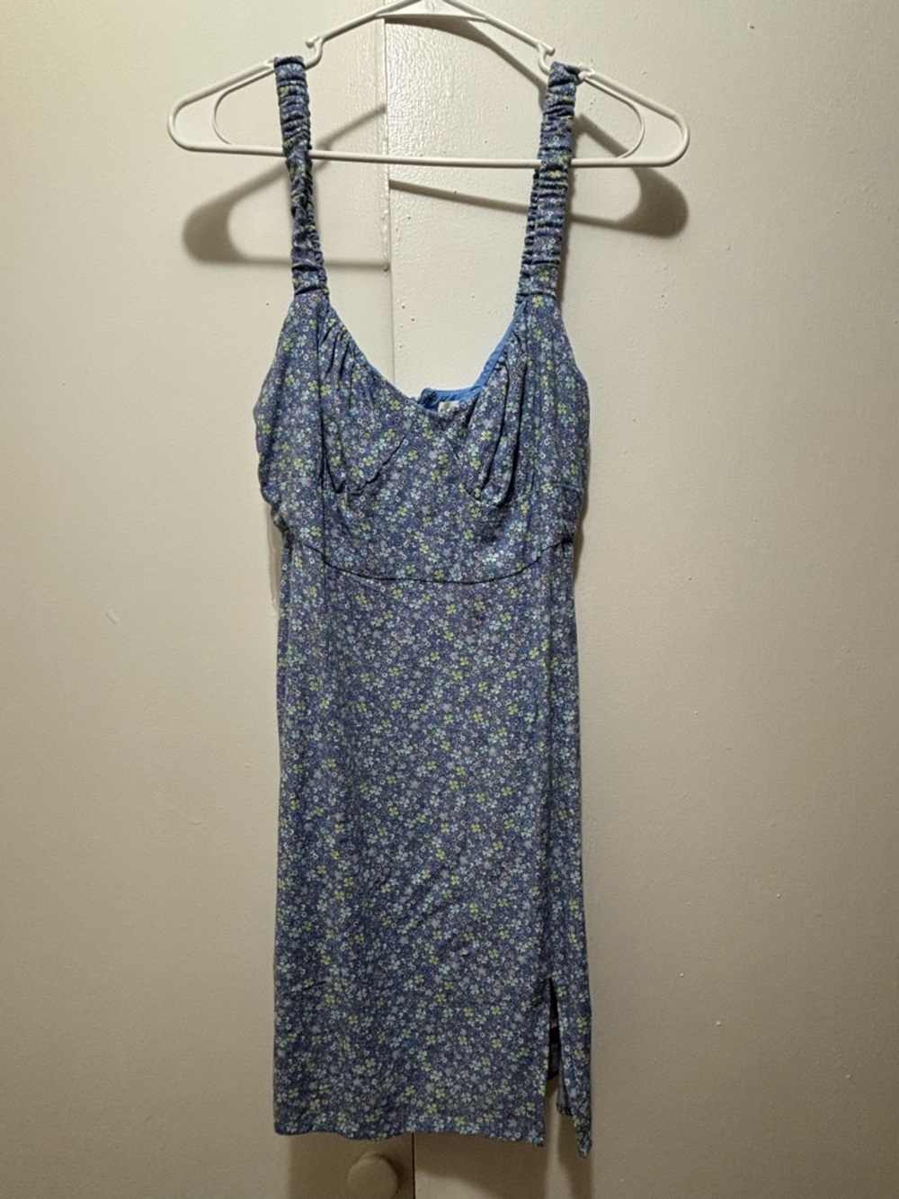 Aeropostale Blue Floral Midi Dress with Ruched Straps
